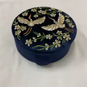 Floral Wholesale Luxury Velvet Wood <b>Fabric</b> Jewelry <b>Box</b> Organizer <b>Storage</b> Necklace Ring Hand Beaded Embroidered Customized Color - Product Image 4