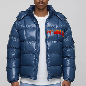 Veste matelassée bleue brillante de qualité supérieure avec logo brodé personnalisé, manteau d'hiver isolé à capuche pour homme, style streetwear - Product Image 1