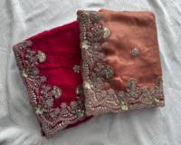 Sari en mousseline Fendy élégant pour fêtes d'hiver et d'été, broderie lourde, bordure passepoilée, design de mariage, séchage rapide, Mono Banglory