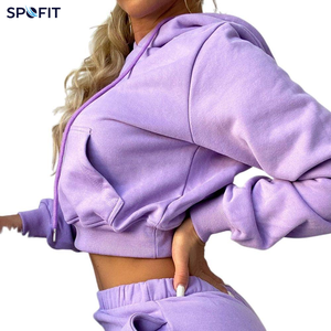 Ensemble de survêtement à capuche violet pour femme SPOFIT, manches longues, coupe décontractée, couleur unie, avec cordon de serrage et poches, idéal pour l'automne - Product Image 5