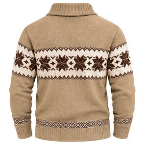Suéter de punto para hombre, beige, 100% algodón, con cuello de botones, manga larga, diseño geométrico, informal de invierno, venta al por mayor - Product Image 2