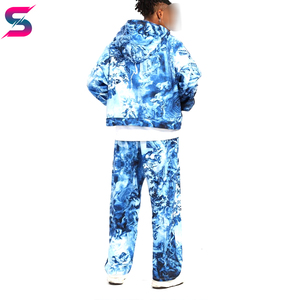 Blue <b>Tie</b> <b>Dye</b> Loose Fit Regular Street Wear Printed Good Supplier Breathable Adult Wear Lightweight Polyester Cotton Tracksuits - Product Image 2