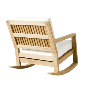 Chaise berçante extérieure Chaises berçantes en bois de teck naturel avec coussin confortable Conception simple moderne - Product Image 2