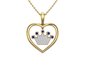 Collier pendentif en argent sterling 925 plaqué or en forme de cœur avec pierres de couleur saphir bleu et zircone cubique pour femmes - Product Image 5
