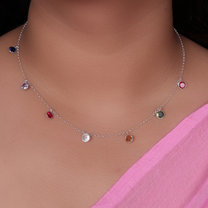 Collier classique en argent 925 avec pierres précieuses arc-en-ciel, bijoux colorés pour femmes, idéal pour anniversaire, mariage et usage quotidien, vente en gros - Product Image 1