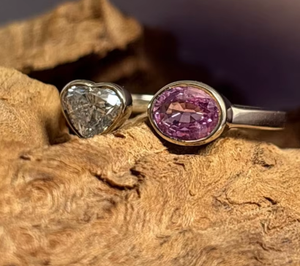 14KT Gold Luxury Fine Jewelry Toi-et-Moi Lab Grown Pink Sapphire Heart-Shaped Diamond Bezel Setting Wedding Party <b>Ring</b> - Product Image 2