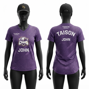 เสื้อเจอร์ซีย์ดิสก์กอล์ฟผู้หญิง พรีเมียม 180 GSM โพลีเอสเตอร์อินเตอร์ล็อค สีม่วง ระบายเหงื่อได้ดี พิมพ์ลายแบบซับลิเมชั่นตามสั่ง คอวี - Product Image 1