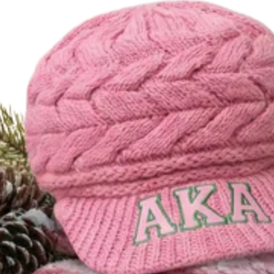 Gorro de invierno de punto trenzado rosa AKA con letras verdes bordadas, suave y cálido, para mujer, color rosa - Product Image 6