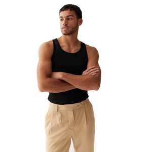 Camiseta sin mangas de punto con cuello redondo para hombre, color negro, informal, lisa - Product Image 1