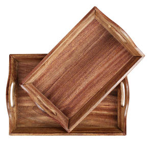 Bandeja DE SERVICIO DE MADERA rectangular de diseño personalizado del exportador del fabricante indio con asas Venta caliente a bajo precio - Product Image 4