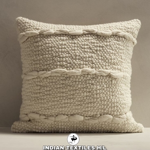 INDIAN TEXTILES H/L Handmade <b>Knitted</b> Square <b>Throw</b> Pillow Cover Bohemian Style Solid Color Textile Decorative Cushion - Product Image 1