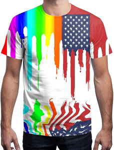 T-shirt décontracté à manches courtes pour homme Rainbow Dripping, col rond, coupe ajustée, longueur standard, 100 % coton, logo sur le devant - Product Image 4