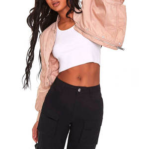 Chaqueta Bomber Corta Rosa Premium para Mujer, con Cierre Personalizado, Transpirable, Estilo Casual Urbano, Ropa Exterior de Moda, OEM ODM al por Mayor - Product Image 2