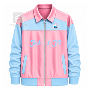 Chaqueta cortavientos personalizada Jack & Jill of America con logo bordado en azul claro y rosa, estilo casual unisex con forro de poliéster. - Product Image 1