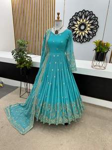 ชุดเดรสทรงเอไลน์ผ้าชีฟองปักลายสีเทอร์ควอยซ์พร้อมผ้าคลุมไหล่สำหรับงานแต่งงาน รุ่น 256 - Product Image 4