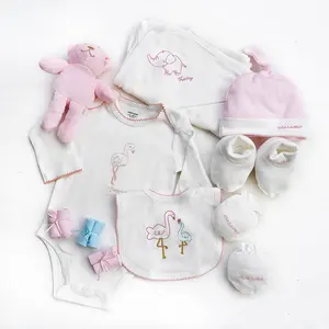 Roupas de algodão para bebês recém-nascidos de 0 a 3 meses, conjunto de macacão de manga completa com 10 peças, roupas para presente, embalado em cesta