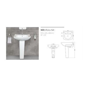 Lavabo de cerámica avanzado con pedestal 570x495x865mm, lavabo de porcelana para baño, lavadero, conjunto de lavabo para ropa, ideal para utilidad. - Product Image 3
