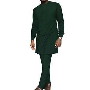 Conjunto de 2 Piezas de Ropa Musulmana para Hombre, Camisa y Pantalones Casuales, Estilo Africano, Transpirable, Tejido de Primavera, Poliéster/Algodón, Inyección Directa - Product Image 3