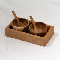 Plateau et bol de service en bois à prix abordable, plat à sauce en bois fait main pour restaurant, ensemble de condiments en bois