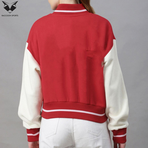 Women's Red Varsity <b>Jacket</b> Full Sleeve Button Closure Contrast Rib Trim Embroidered Letter M Logo Autumn Regular Fit Outerwear - Product Image 2