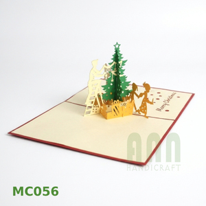 ANN HANDICRAFT MC056 Custom 3D Christmas Tree Decor Invitation Laser Cut Paper <b>Cards</b> Handmade Vietnam Offset UV Matte Varnishing - Product Image 6