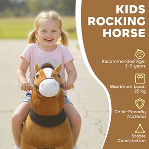 Cheval à bascule brun foncé pour enfant avec roues, pour les 3-5 ans, favorisant le jeu actif - Product Image 4