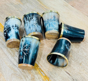 Marco Enterprises Buffalo Horn Tankard Beer <b>Mug</b> Nordic Engraved Viking Drinking Horn Glass Bamboo Lid <b>Large</b> Capacity Custom Size - Product Image 4