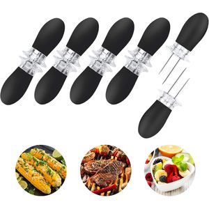 Stainless Steel Corn on the Cob <b>BBQ</b> Fork Skewers 10pcs/5 Pairs for Home Cooking Parties Camping (Black) - Product Image 1
