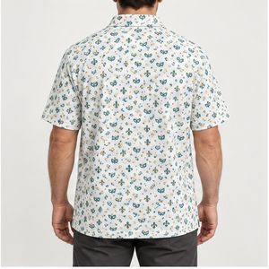 Camiseta Polo Trackstar para Hombre, Color Crema Teal Dorado, con Estampado de Máscara de Carnaval, Manga Corta, Cuello con Botones, Camiseta de Golf con Logotipo Personalizado - Product Image 4