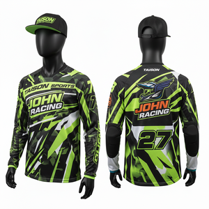 Maillot de course BMX Motocross pour hommes, tissu polyester respirant 180 GSM, design noir et vert fluo, panneau coudé, sublimation, logo personnalisé - Product Image 1
