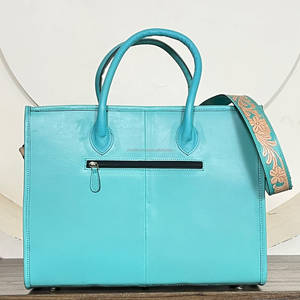 Nouveau Sac Fourre-tout Femme en Cuir de Vachette Gravé à la Main avec Poils Turquoises 2026, Sac à Main Vintage Floral à Poignée Supérieure, Sac Bandoulière de Voyage - Product Image 5