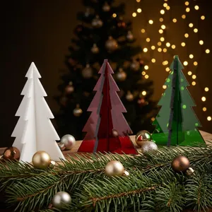 Handmade Collection Modern Resin <b>Christmas</b> Tree <b>Decor</b> Set Miniature Pine Shape Tabletop Indoor <b>Red</b> <b>Green</b> White Durable - Product Image 4
