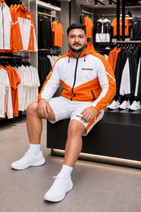 REXFIT SPORTS 2026 Conjunto Deportivo Personalizado al por Mayor para Hombre, Chaqueta Cortavientos de Nailon y Pantalones Cortos, Chándal con Capucha en Bloques de Color para Entrenamiento en el Gimnasio - Product Image 3