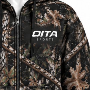 Black Nature Print Full <b>Zip</b> <b>Hoodie</b> Mens Outdoor Style Hooded Sweatshirt with Drawstring Kangaroo <b>Pockets</b> Casual Winter Wear - Product Image 6