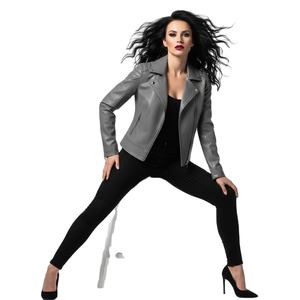 Veste de moto en cuir gris pour filles, vente en gros personnalisée, prix d'usine, style motard authentique, manteau tendance, service OEM ODM - Product Image 1