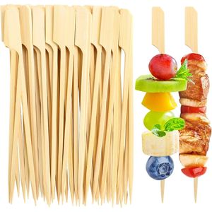 Spiedini di bambù da 4,7 pollici, 300 pezzi, spiedini piatti in legno, lunghe forcine per cocktail, stuzzicadenti eleganti per accessori BBQ - Product Image 1