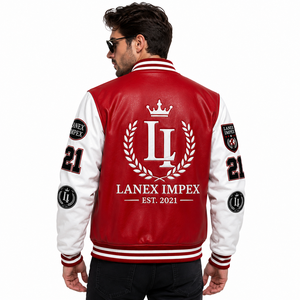 Custom Red <b>White</b> Varsity Letterman <b>Jacket</b> for <b>Men</b> and Women with PU Leather Sleeves Chenille Embroidery Patches Rib Knit Collar - Product Image 4