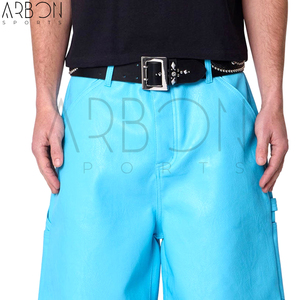 Pantalones Cortos de Cuero Azul Cielo de Moda 2026, de Primera Calidad, con Logotipo Propio, Estilo Urbano con Bolsillos - Product Image 5