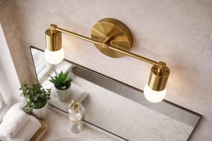 Modern Brass Art Deco Wall <b>Sconce</b> with Two Globe <b>Lights</b> for Home Office and Bathroom Indoor Use - Product Image 2