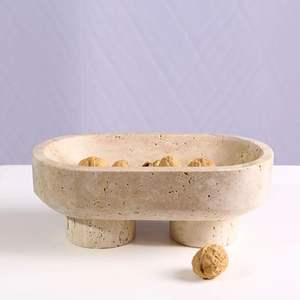 Cuenco Redondo Minimalista de Piedra Travertino, Diseño Beige Neutro, Elegante y Versátil para Decoración Moderna del Hogar - Product Image 3