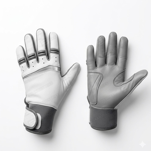 Gants de frappeurs professionnels unisexes personnalisables avec logo, en bois, blancs et gris, légers, pour droitiers et gauchers, avec fermeture auto-agrippante au poignet - Product Image 2