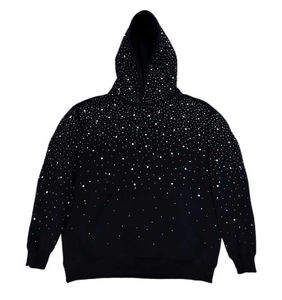 เสื้อฮู้ดดี้หรูหราประดับคริสตัลสีดำสำหรับผู้ชายและผู้หญิง ทรงโอเวอร์ไซส์ ประกายวิบวับ สไตล์สตรีทแวร์ สามารถสั่งทำได้ - Product Image 5