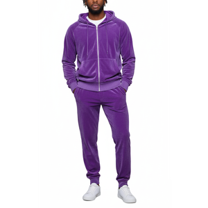 Chándal de terciopelo con cremallera personalizado OEM al por mayor, de lujo, liso, de algodón, unisex, morado, de terciopelo, ajustado, con capucha, 2026 - Product Image 3