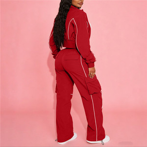 Spring New Fashion Two Piece Outfits Woman Long Sleeves Stripe Patchwork Pocket Crop Top and <b>Pants</b> - Product Image 5