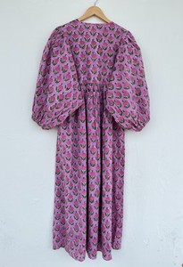 Women Purple Floral Cotton Maxi <b>Dress</b> Vintage Style Tie Neck Boho <b>Dress</b> Casual Summer Wear <b>Loose</b> Fit Modest <b>Dress</b> - Product Image 5