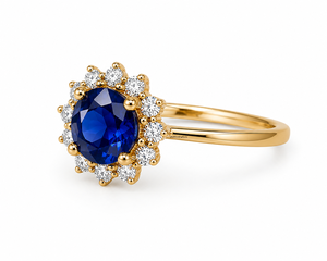 Bague de fiançailles de luxe en saphir avec halo floral pour femme, plaqué rhodium, or 10K/14K/18K, argent 925/935, inspiration vintage, pour soirée - Product Image 1