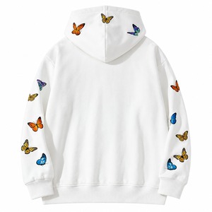 <b>White</b> Oversized Hooded <b>Sweatshirt</b> With Colorful Butterfly Embroidery Unisex Casual Spring Knitted Cotton Hoodie - Product Image 4