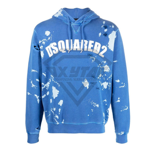 Sudadera con Capucha Azul para Hombre, Diseño Desgastado con Efecto Blanqueado, Fabricante de Sudaderas de Alta Calidad al por Mayor, Estilo Urbano Oversize - Product Image 4