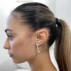 Pendientes de diamantes cultivados en laboratorio con corte pera y marquesa de 2.20 quilates, E F VS1, oro blanco de 14K, joyería fina para mujer - Product Image 2