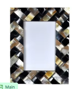 Cadre photo de luxe artisanal noir et blanc à motif chevrons avec incrustation en corne naturelle, design tissé élégant, décoratif - Product Image 4